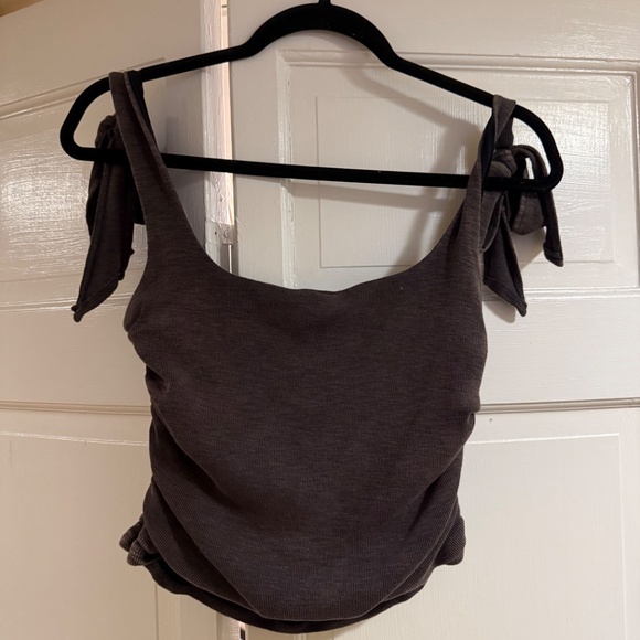 Free People Grey Ruched Tie-Shoulder Tank Top - Picture 3 of 3